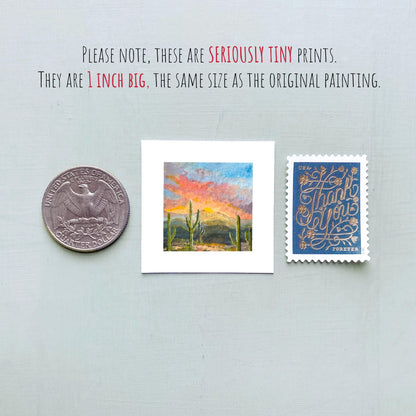 Mini 1" AZ Saguaro National Park Arizona USA Roadtrip Tiny Gouache Art PRINT