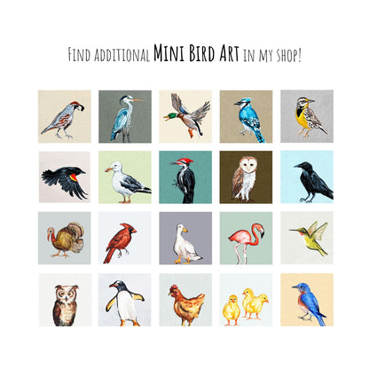 Mini 1" Blue Heron Bird Print Tiny Gouache Art PRINT