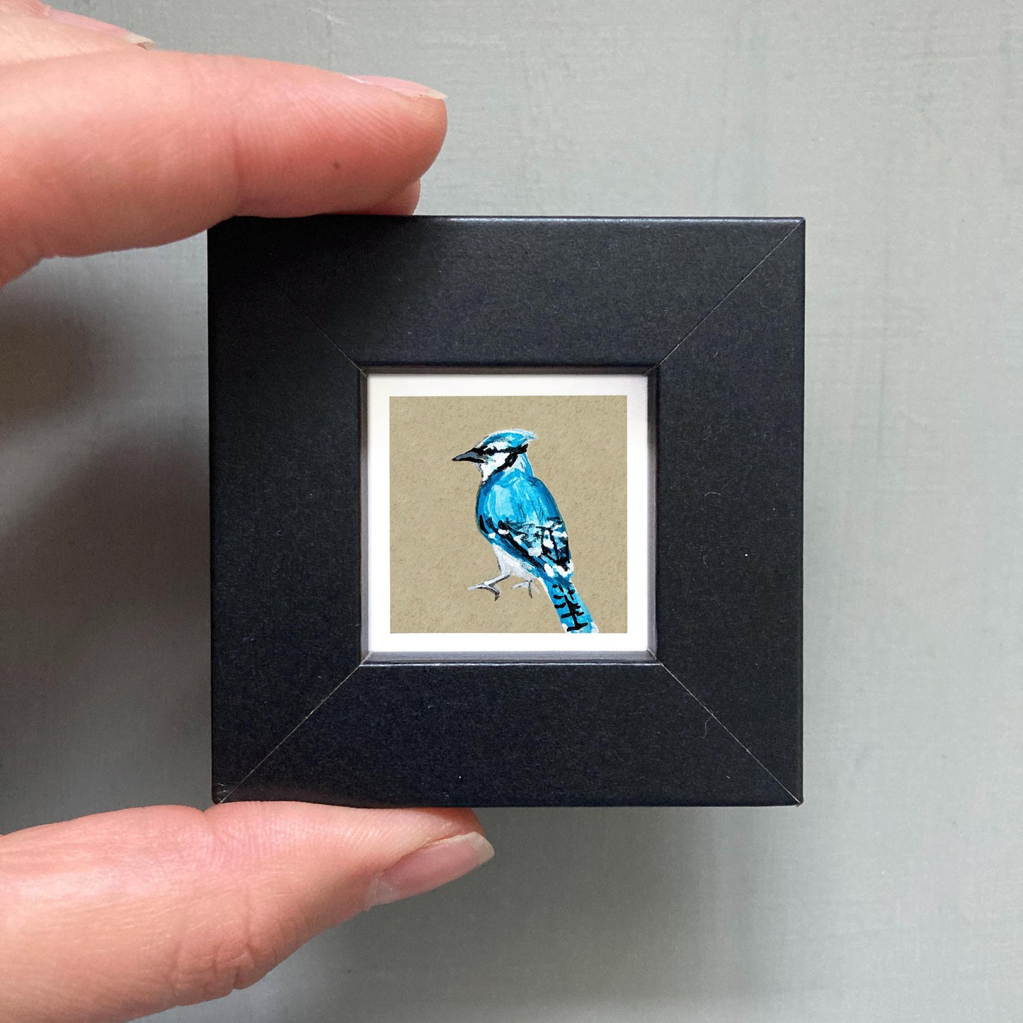 Mini 1" Blue Jay Bird Print Tiny Gouache Art PRINT