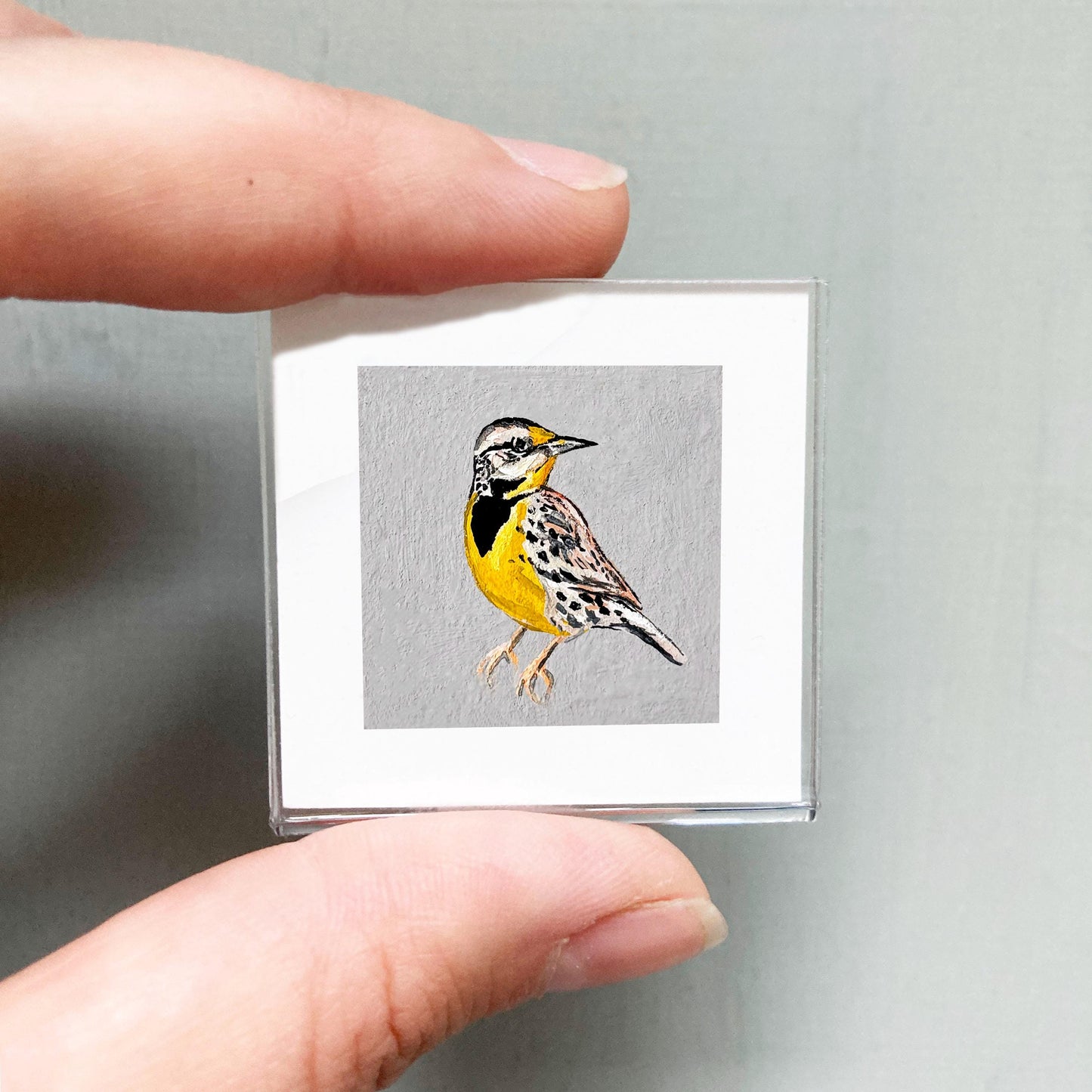 Mini 1" Western Meadowlark Bird Print Tiny Gouache Art PRINT
