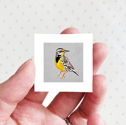 Mini 1" Western Meadowlark Bird Print Tiny Gouache Art PRINT