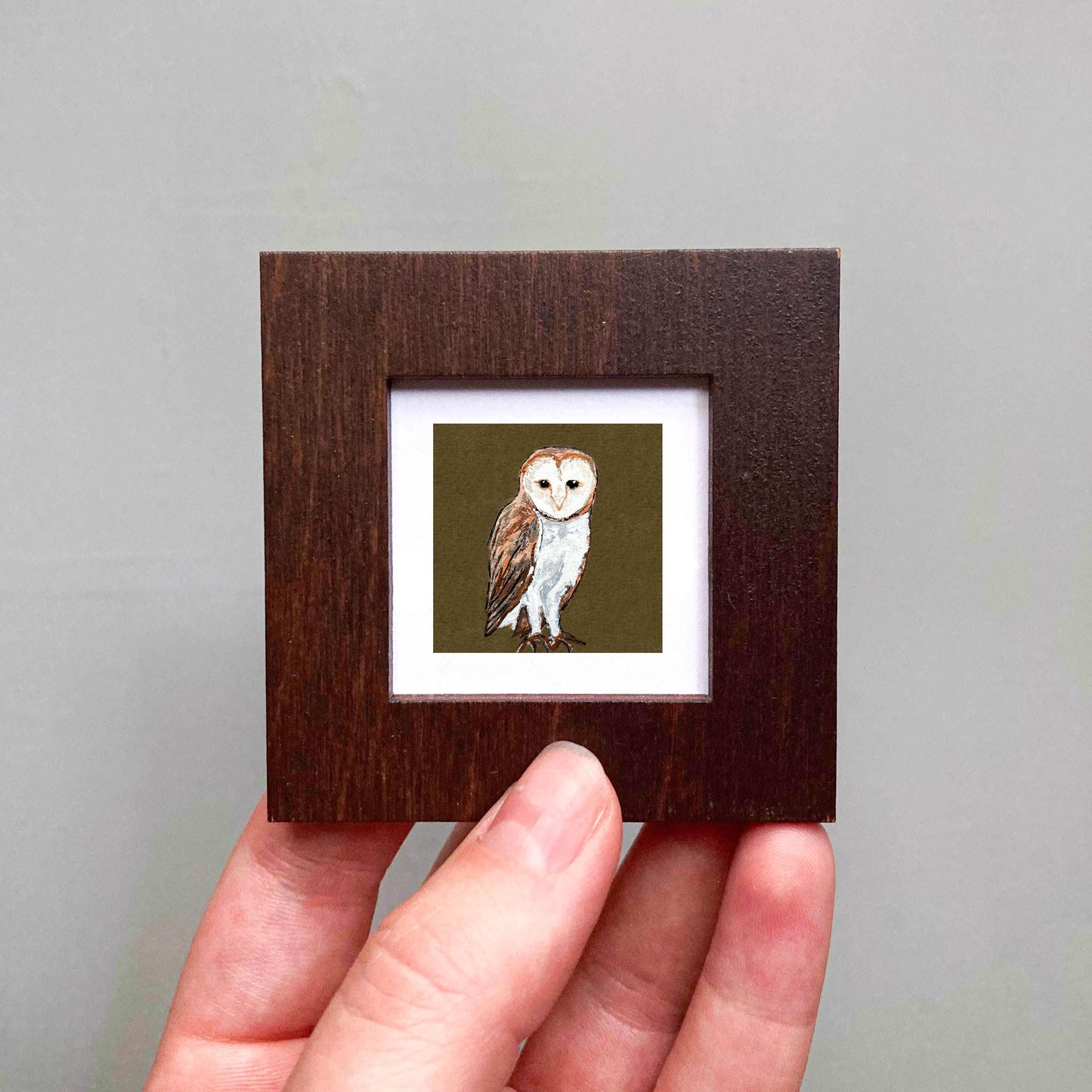 Mini 1" Barn Owl Bird Print Tiny Gouache Art PRINT