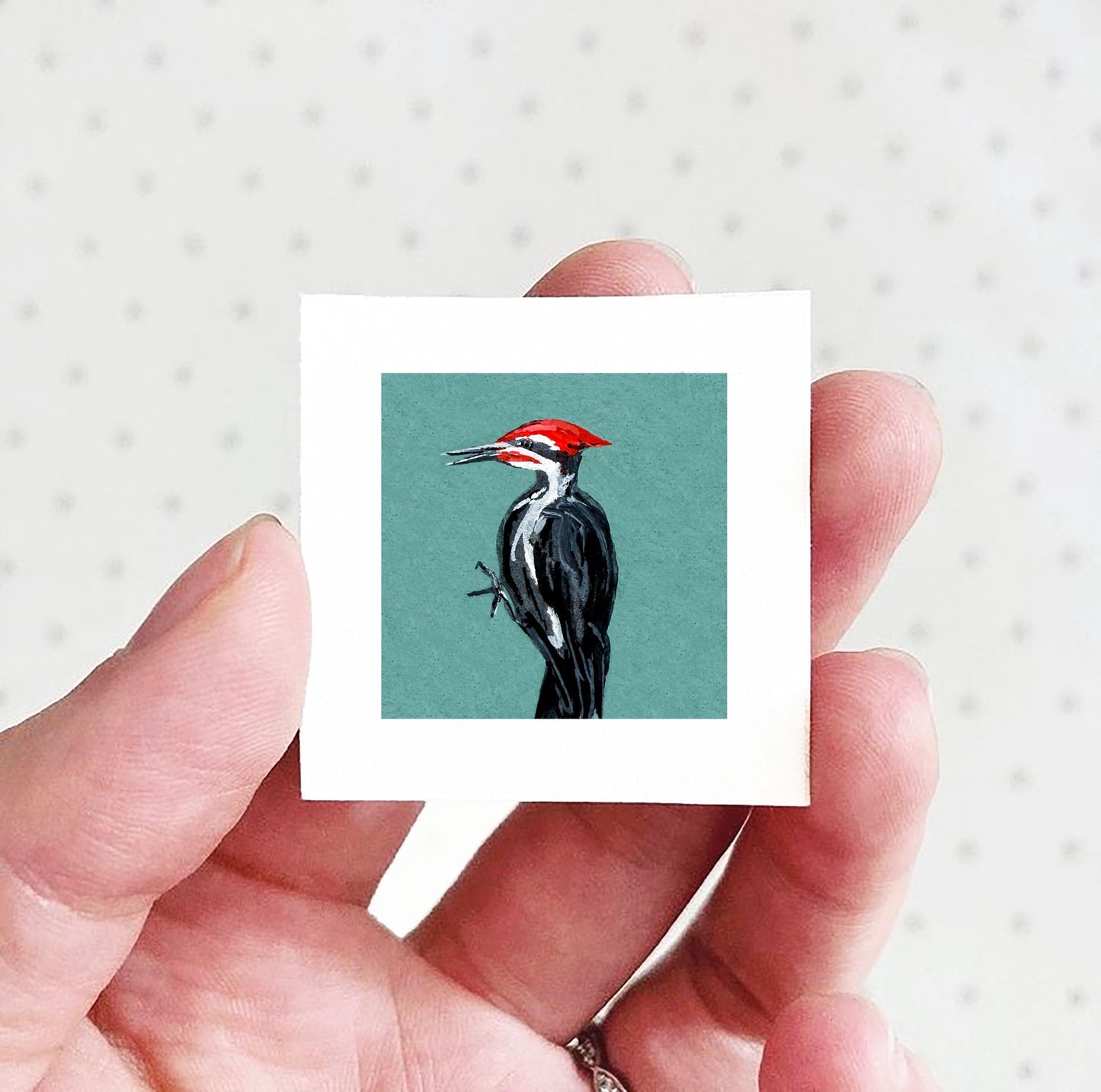 Mini 1" Pileated Woodpecker Bird Print Tiny Gouache Art PRINT