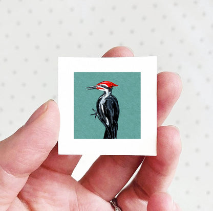 Mini 1" Pileated Woodpecker Bird Print Tiny Gouache Art PRINT