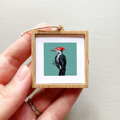 Mini 1" Pileated Woodpecker Bird Print Tiny Gouache Art PRINT