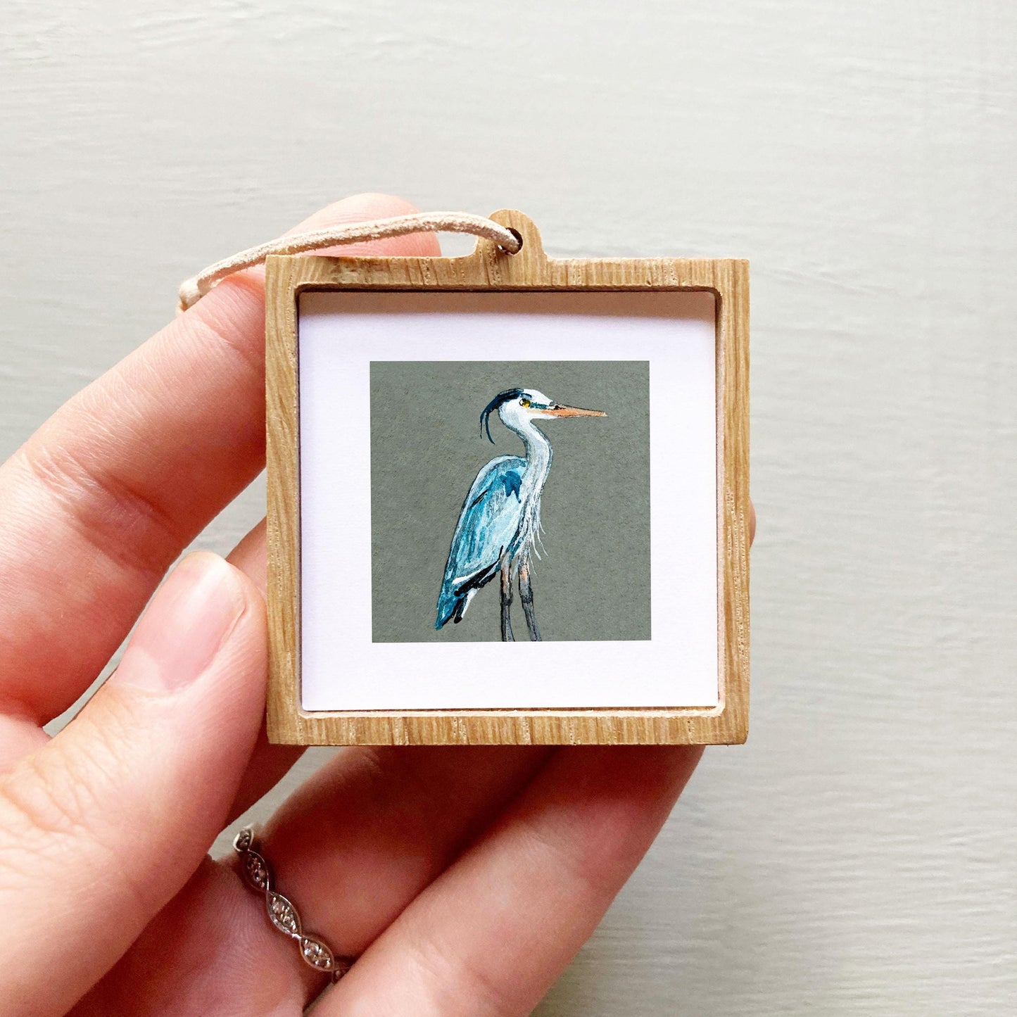Mini 1" Blue Heron Bird Print Tiny Gouache Art PRINT