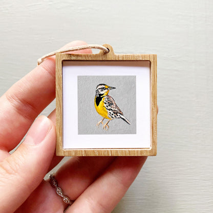 Mini 1" Western Meadowlark Bird Print Tiny Gouache Art PRINT