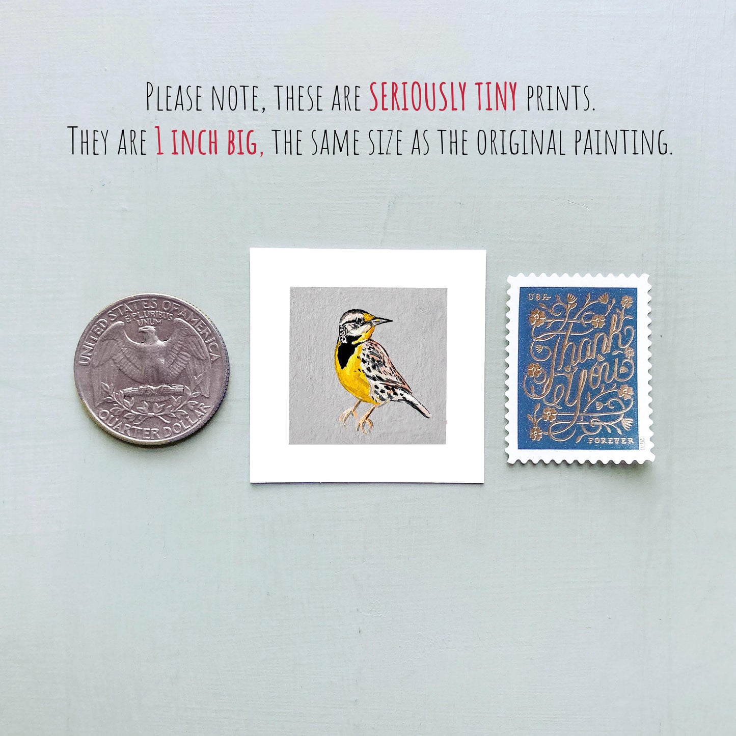 Mini 1" Western Meadowlark Bird Print Tiny Gouache Art PRINT