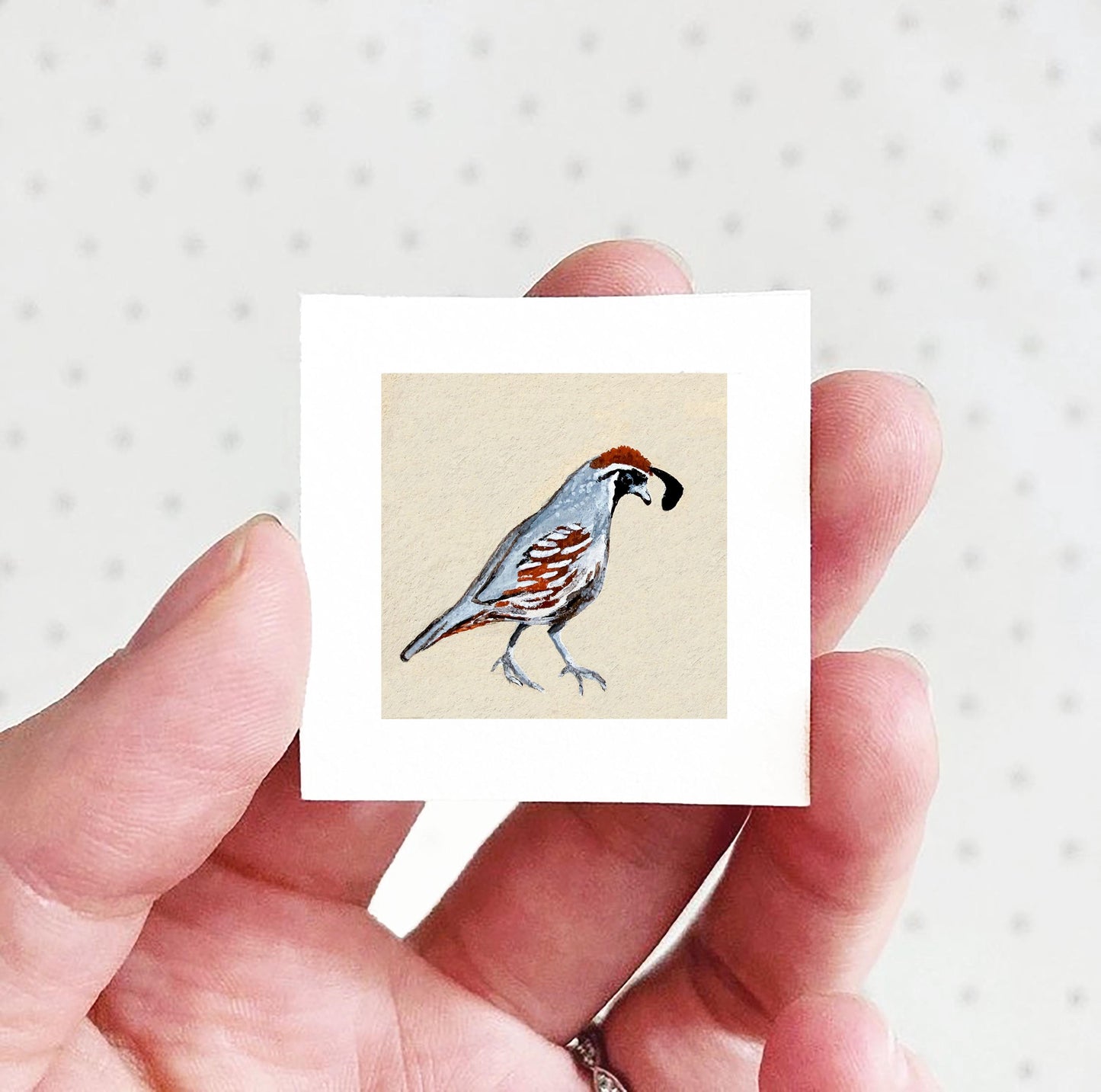 Mini 1" Quail Bird Print Tiny Gouache Art PRINT