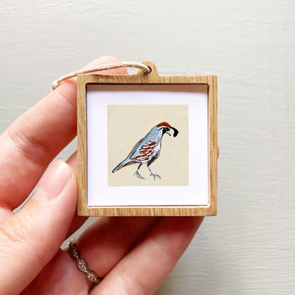 Mini 1" Quail Bird Print Tiny Gouache Art PRINT