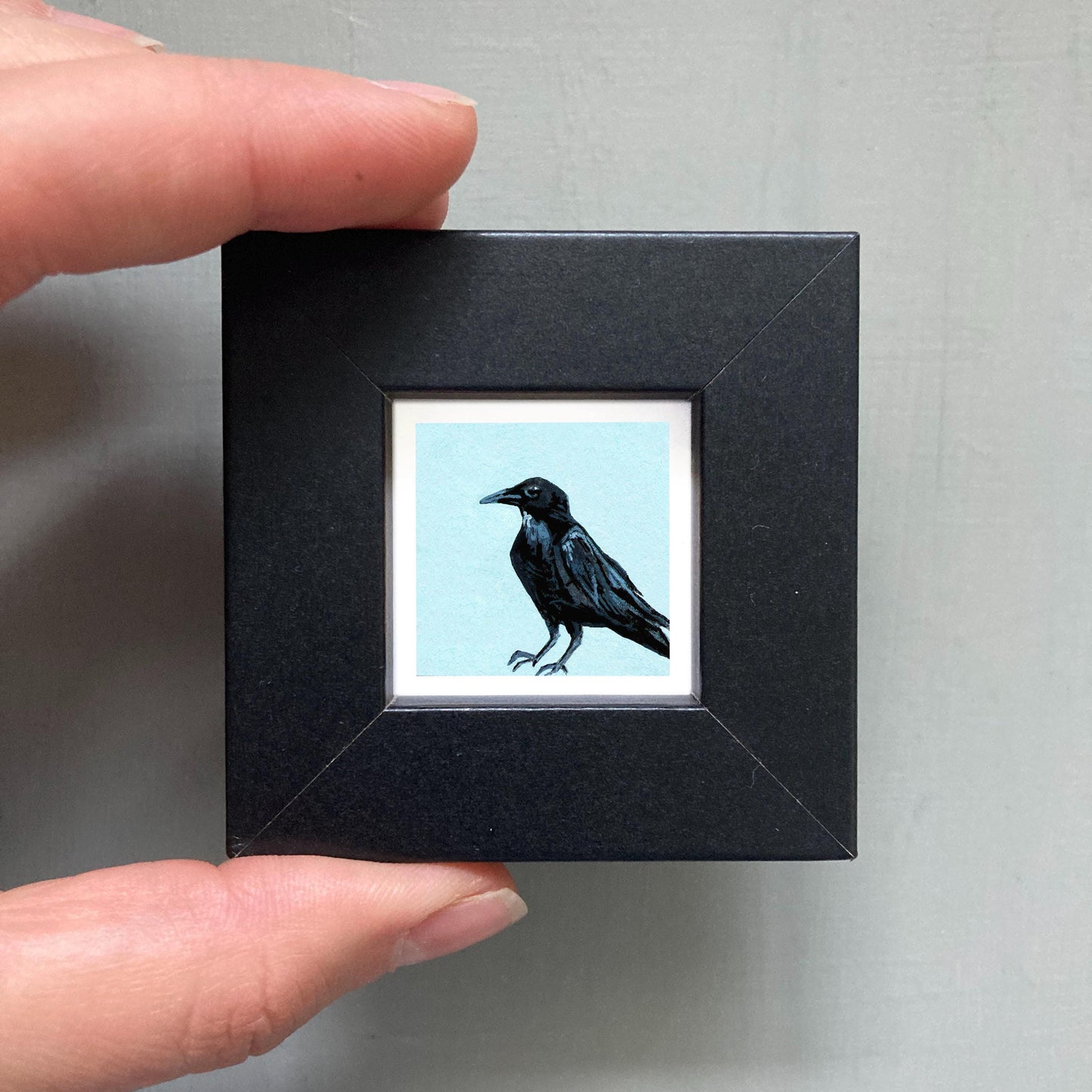 Mini 1" Raven Bird Print Tiny Gouache Art PRINT