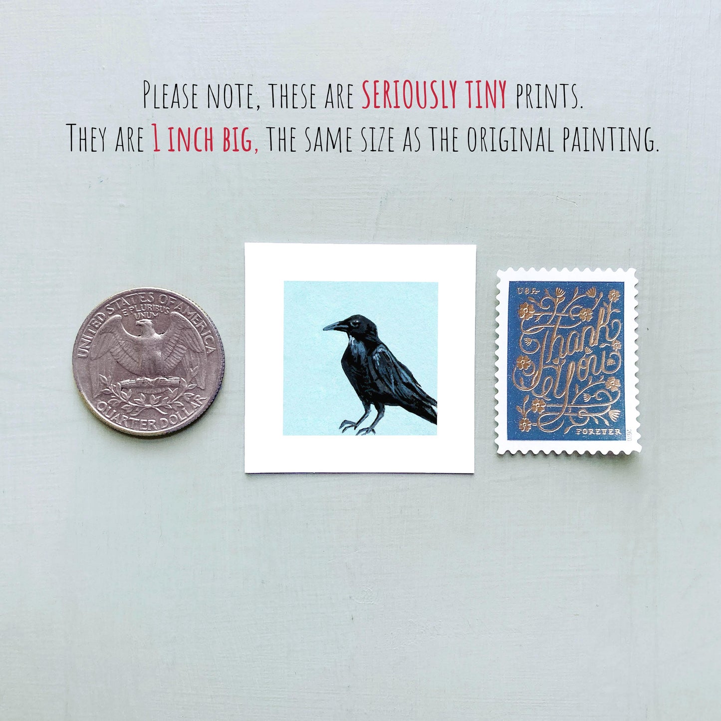 Mini 1" Raven Bird Print Tiny Gouache Art PRINT