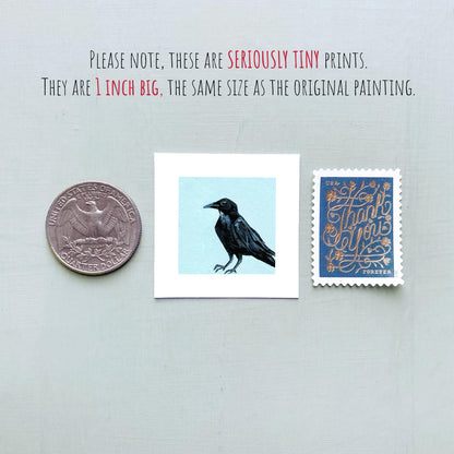 Mini 1" Raven Bird Print Tiny Gouache Art PRINT