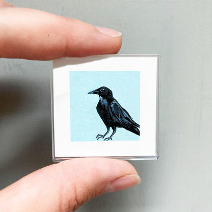 Mini 1" Raven Bird Print Tiny Gouache Art PRINT