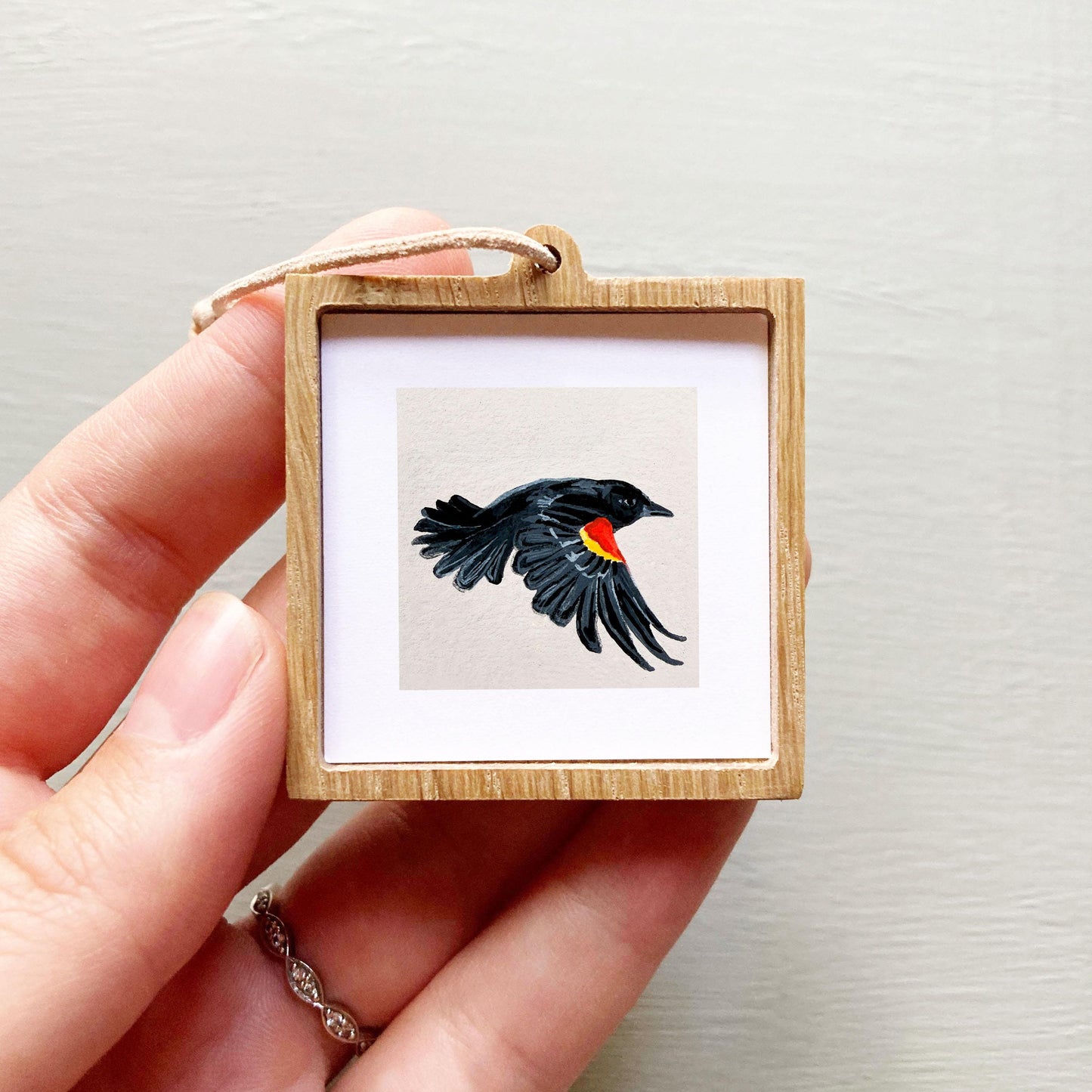Mini 1" Red-Winged Blackbird Bird Print Tiny Gouache Art PRINT