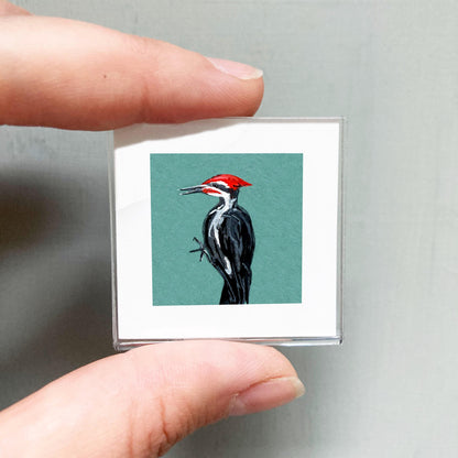 Mini 1" Pileated Woodpecker Bird Print Tiny Gouache Art PRINT