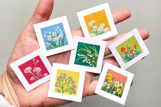 Mini 1" Birth Flowers Set of 12 Art PRINTS