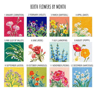 Mini 1" Birth Flowers Set of 12 Art PRINTS