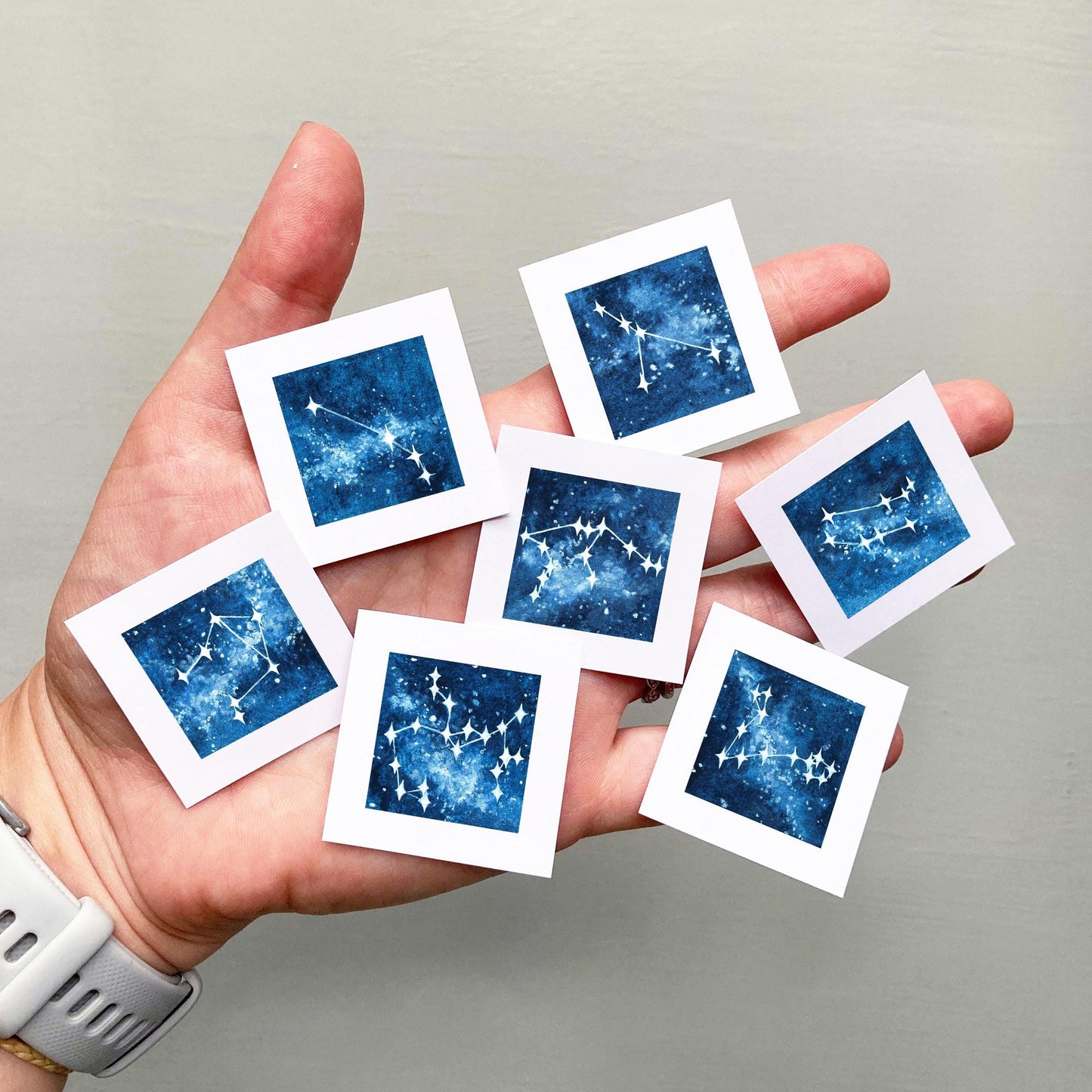 Miniature Zodiac Constellations Art Prints Set of 12 - Tiny Watercolor 1-Inch Mini Wall Decor