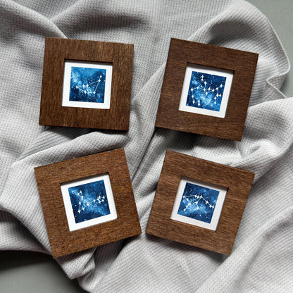 Miniature Zodiac Constellations Art Prints Set of 12 - Tiny Watercolor 1-Inch Mini Wall Decor
