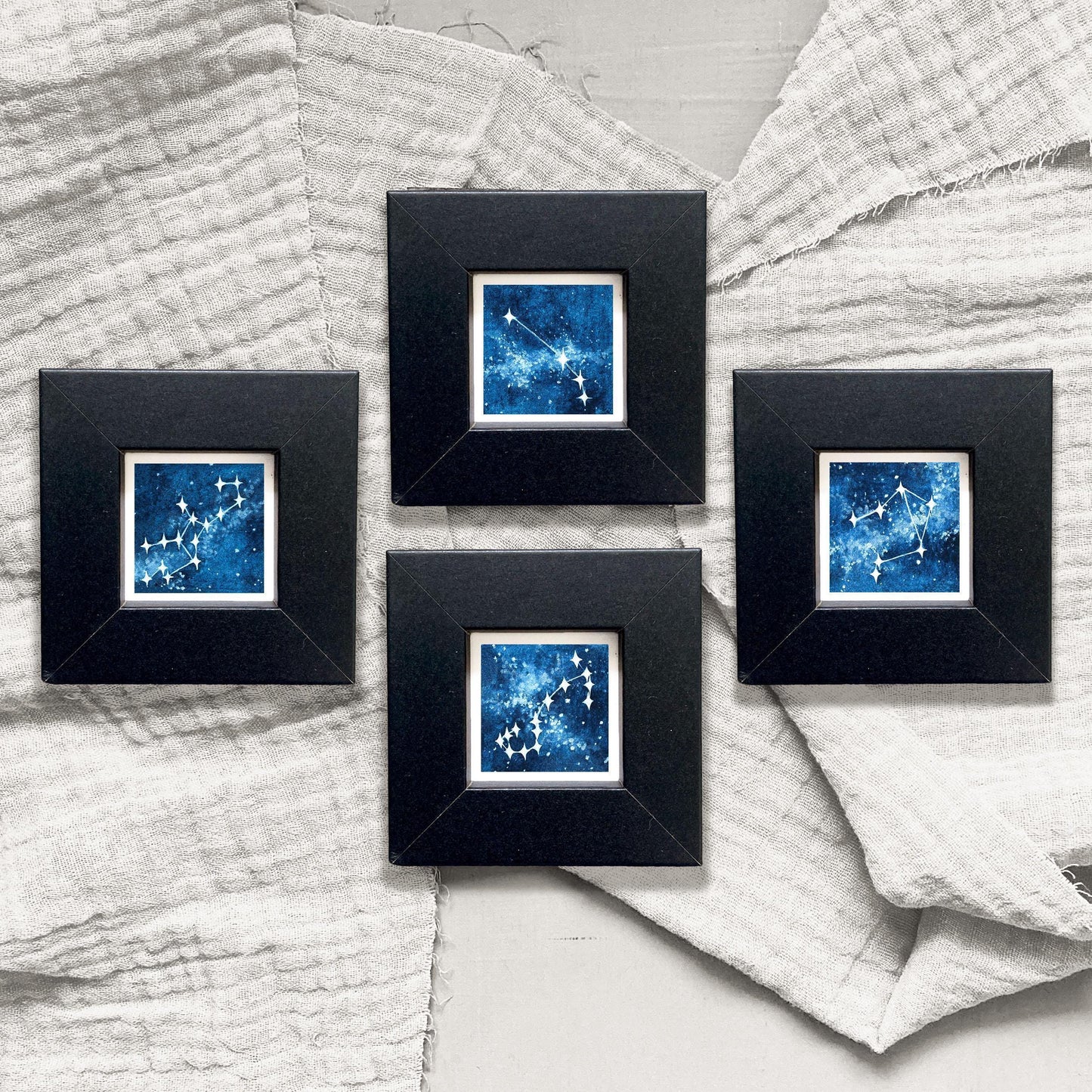 Miniature Zodiac Constellations Art Prints Set of 12 - Tiny Watercolor 1-Inch Mini Wall Decor