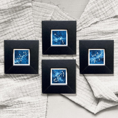 Miniature Zodiac Constellations Art Prints Set of 12 - Tiny Watercolor 1-Inch Mini Wall Decor