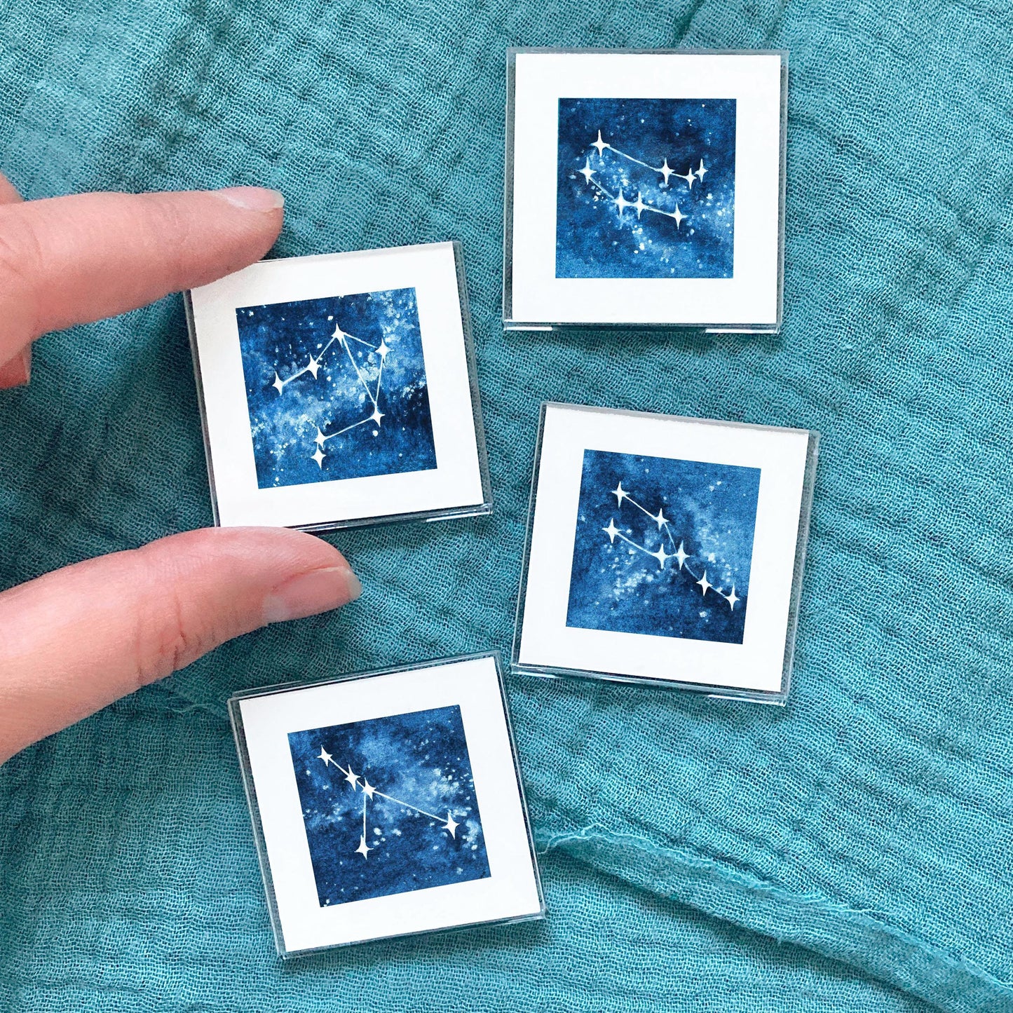 Miniature Zodiac Constellations Art Prints Set of 12 - Tiny Watercolor 1-Inch Mini Wall Decor