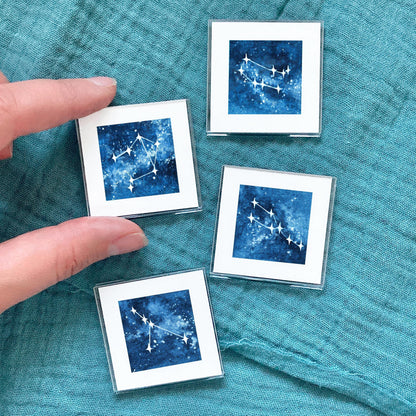 Miniature Zodiac Constellations Art Prints Set of 12 - Tiny Watercolor 1-Inch Mini Wall Decor