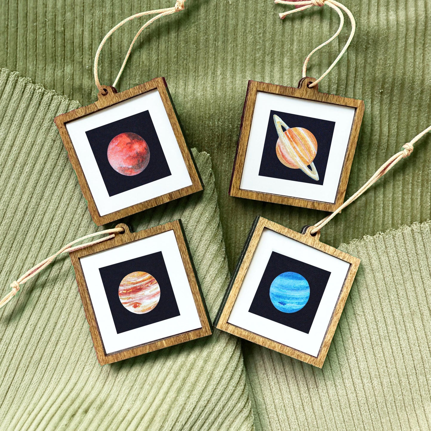 Miniature Planet Art Prints Set of 8 - Tiny Watercolor Solar System 1-Inch Mini Wall Decor