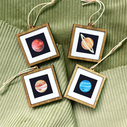 Miniature Planet Art Prints Set of 8 - Tiny Watercolor Solar System 1-Inch Mini Wall Decor