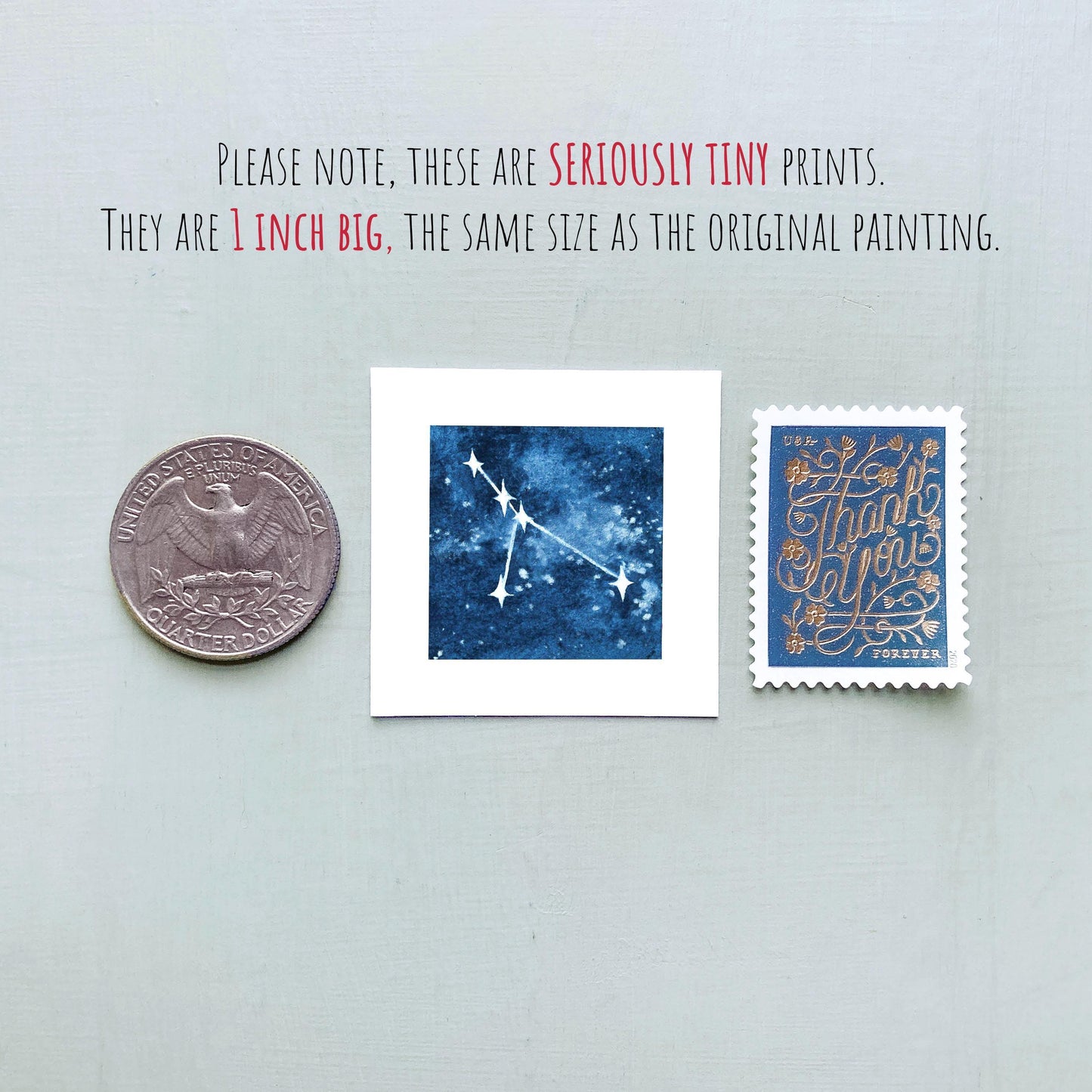 Miniature Zodiac Constellations Art Prints Set of 12 - Tiny Watercolor 1-Inch Mini Wall Decor