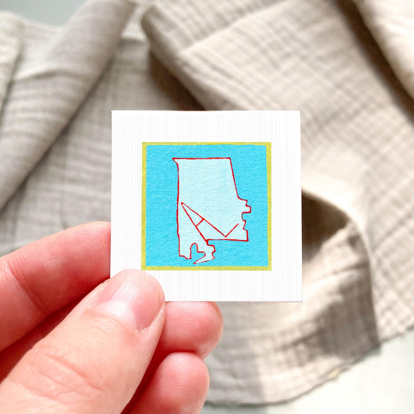 Miniature Alabama State Art PRINT - Tiny Gouache 1-Inch Mini Wall Decor