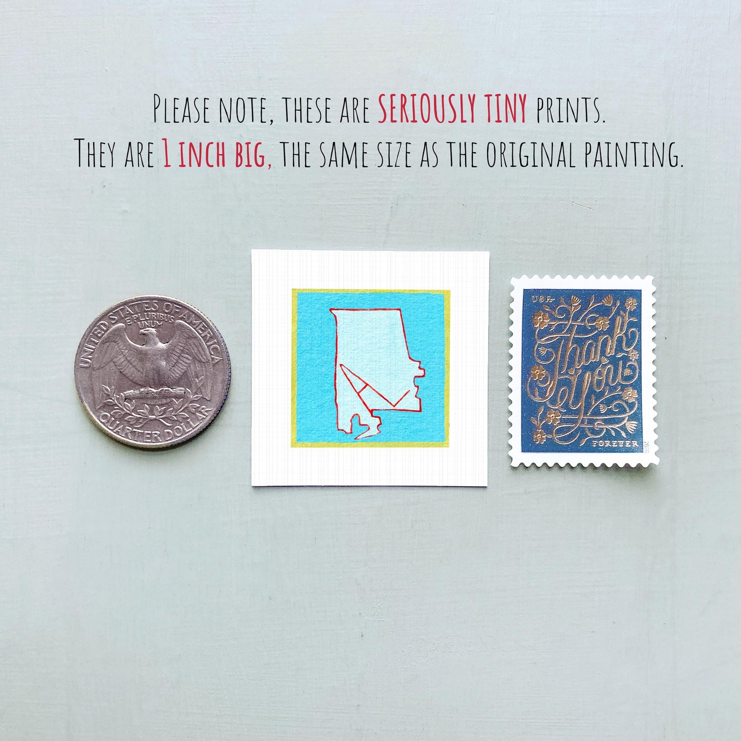 Miniature Alabama State Art PRINT - Tiny Gouache 1-Inch Mini Wall Decor