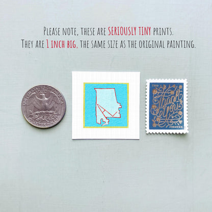Miniature Alabama State Art PRINT - Tiny Gouache 1-Inch Mini Wall Decor