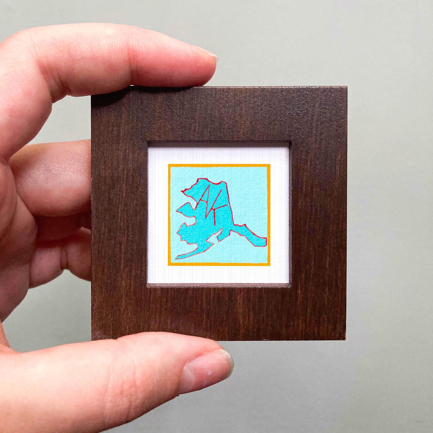 Miniature Alaska State Art PRINT - Tiny Gouache 1-Inch Mini Wall Decor