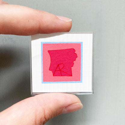 Miniature Arkansas State Art PRINT - Tiny Gouache 1-Inch Mini Wall Decor