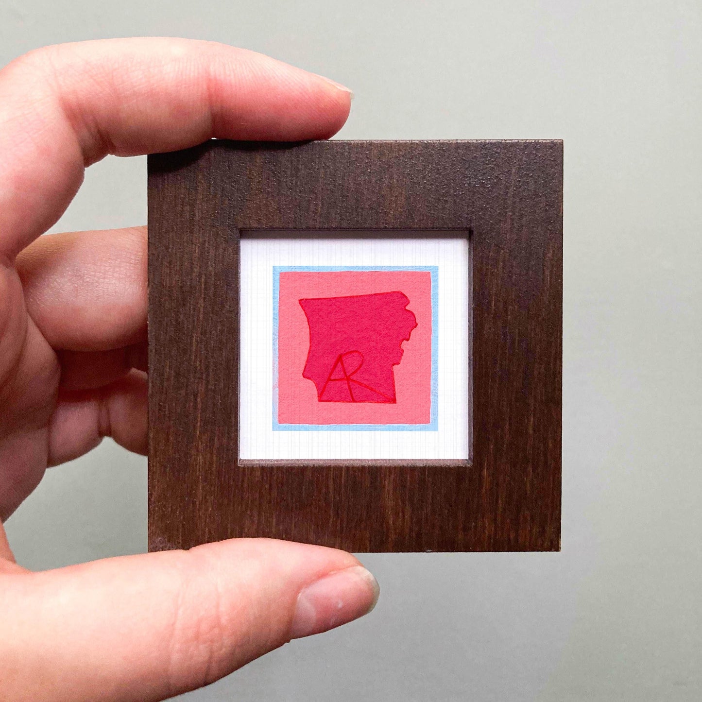 Miniature Arkansas State Art PRINT - Tiny Gouache 1-Inch Mini Wall Decor