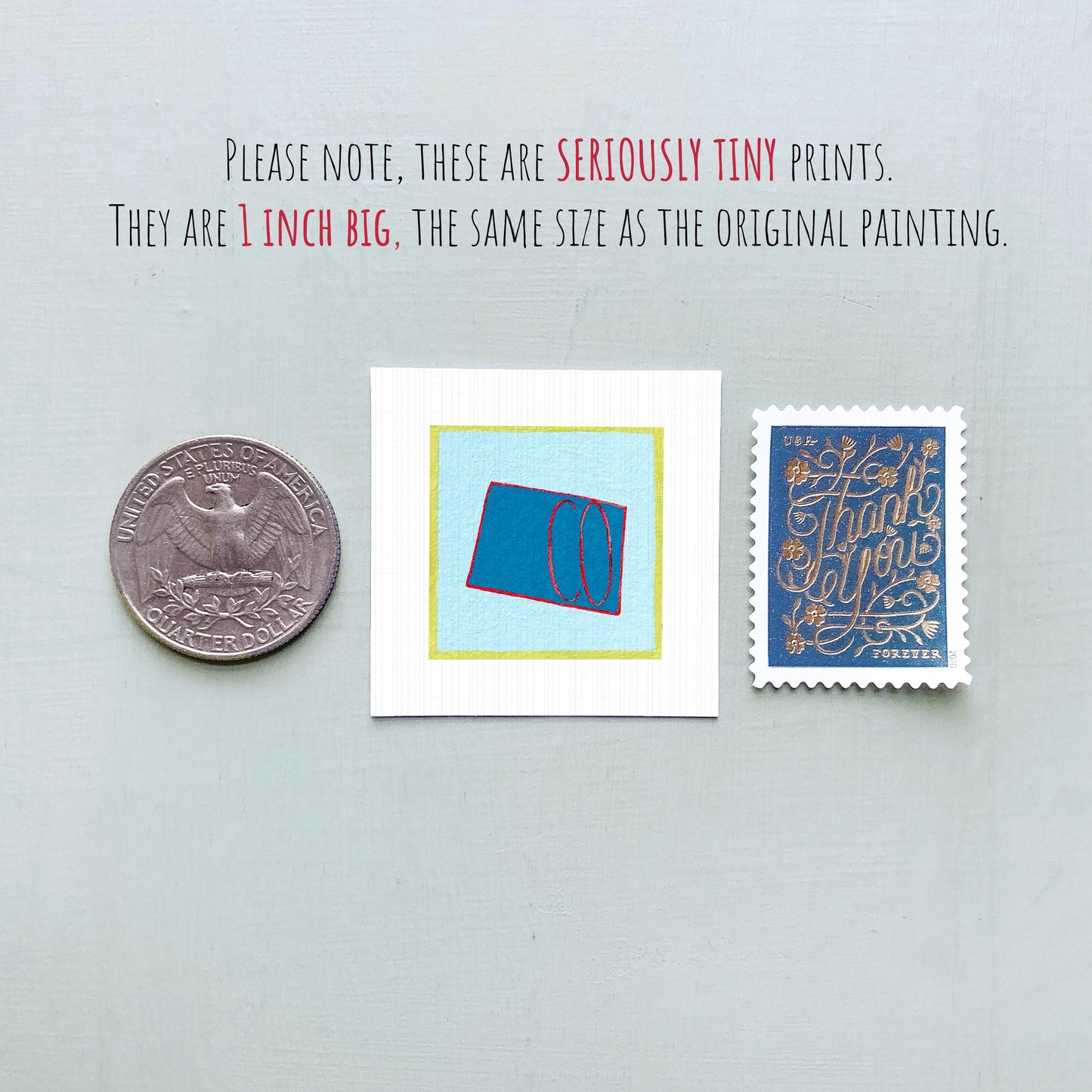 Miniature Colorado State Art PRINT - Tiny Gouache 1-Inch Mini Wall Decor