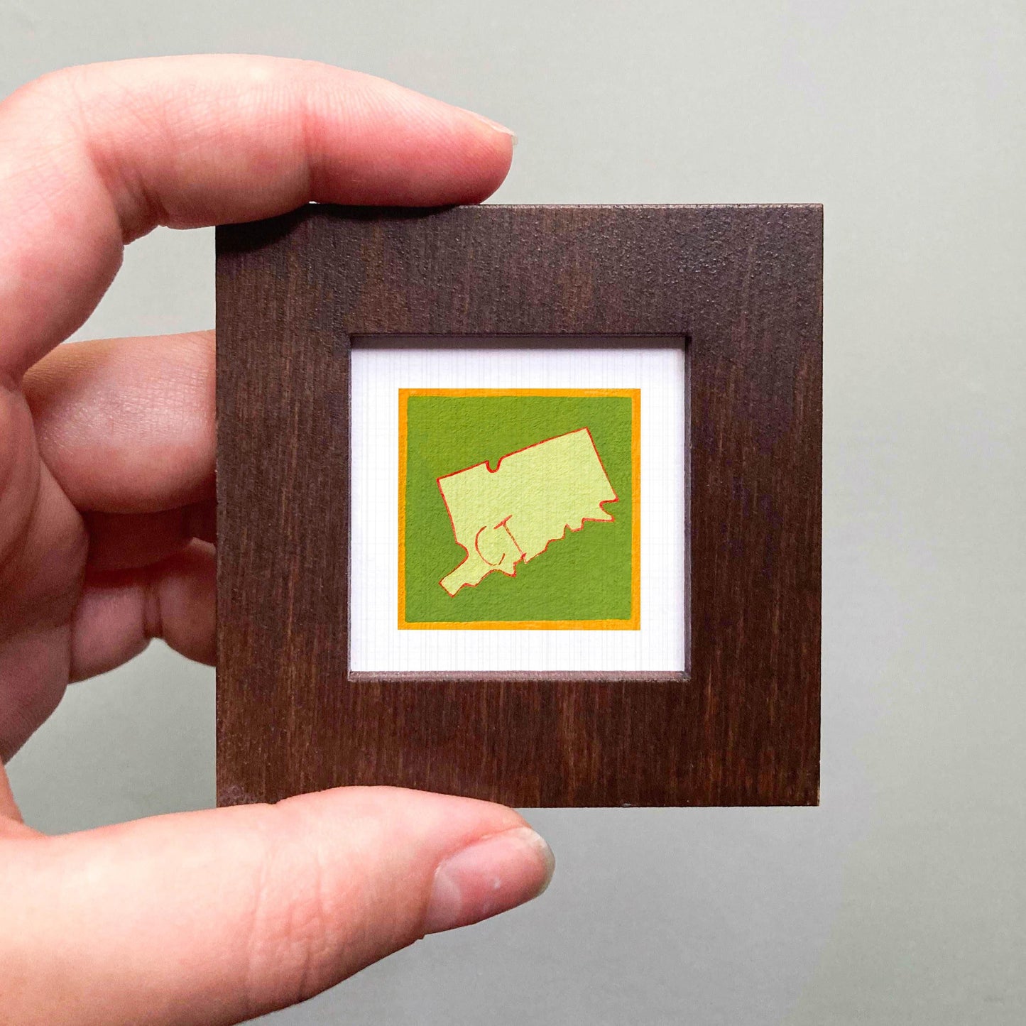 Miniature Connecticut State Art PRINT - Tiny Gouache 1-Inch Mini Wall Decor