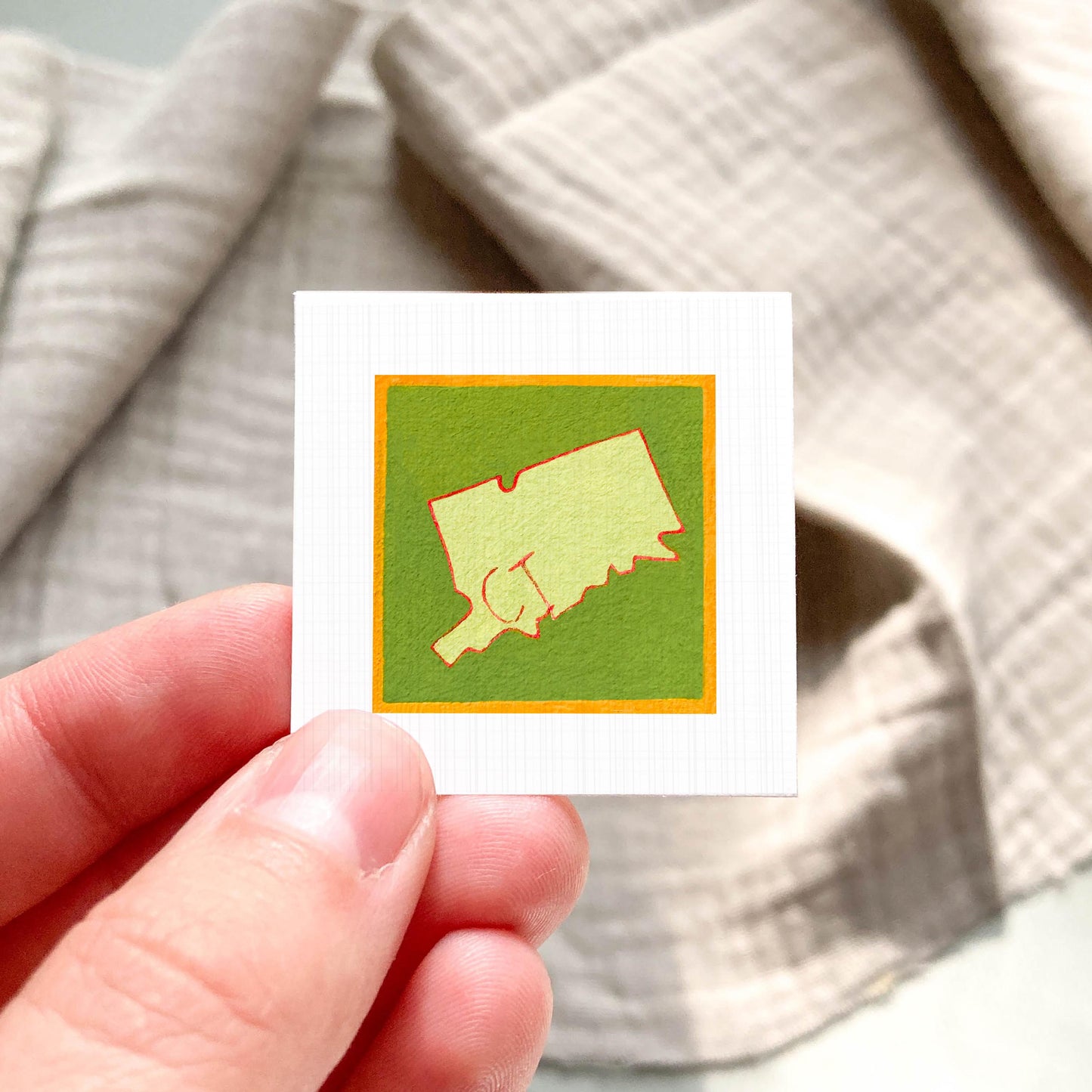 Miniature Connecticut State Art PRINT - Tiny Gouache 1-Inch Mini Wall Decor
