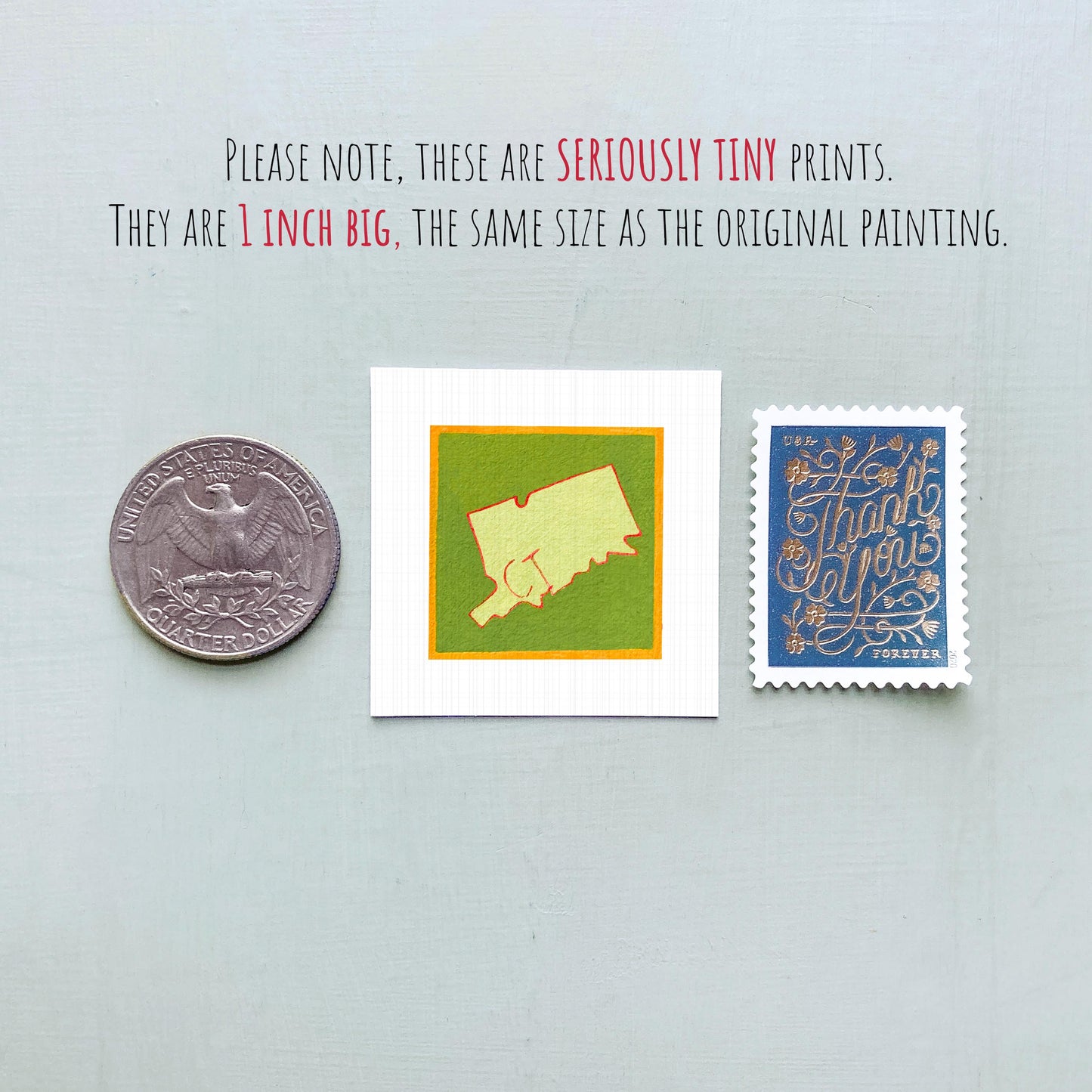 Miniature Connecticut State Art PRINT - Tiny Gouache 1-Inch Mini Wall Decor