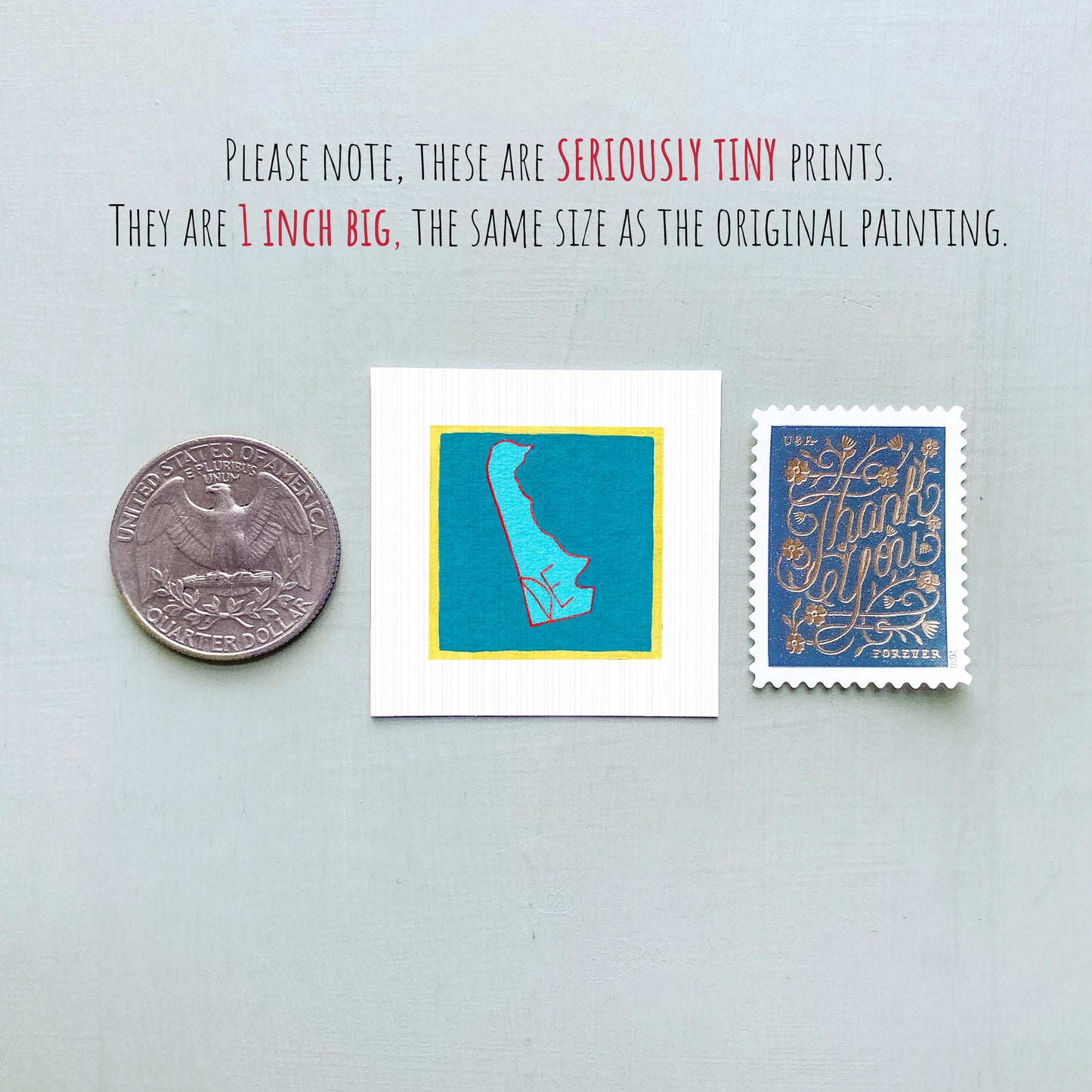 Miniature Delaware State Art PRINT - Tiny Gouache 1-Inch Mini Wall Decor