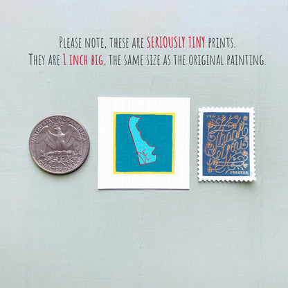 Miniature Delaware State Art PRINT - Tiny Gouache 1-Inch Mini Wall Decor