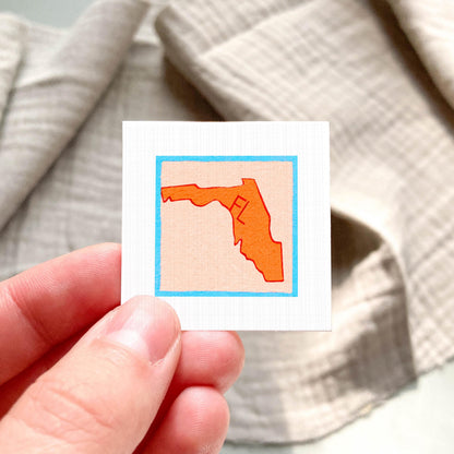 Miniature Florida State Art PRINT - Tiny Gouache 1-Inch Mini Wall Decor
