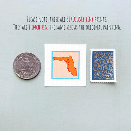 Miniature Florida State Art PRINT - Tiny Gouache 1-Inch Mini Wall Decor