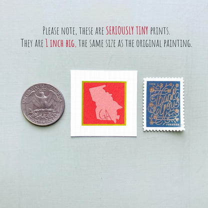 Miniature Georgia State Art PRINT - Tiny Gouache 1-Inch Mini Wall Decor