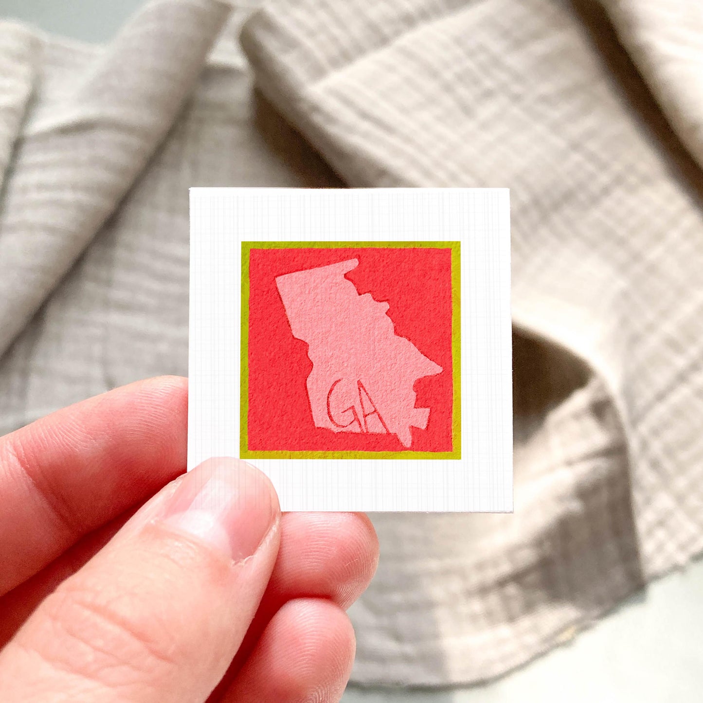 Miniature Georgia State Art PRINT - Tiny Gouache 1-Inch Mini Wall Decor