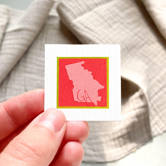 Miniature Georgia State Art PRINT - Tiny Gouache 1-Inch Mini Wall Decor