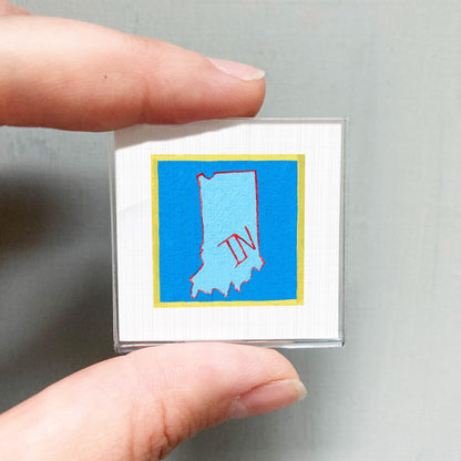 Miniature Indiana State Art PRINT - Tiny Gouache 1-Inch Mini Wall Decor