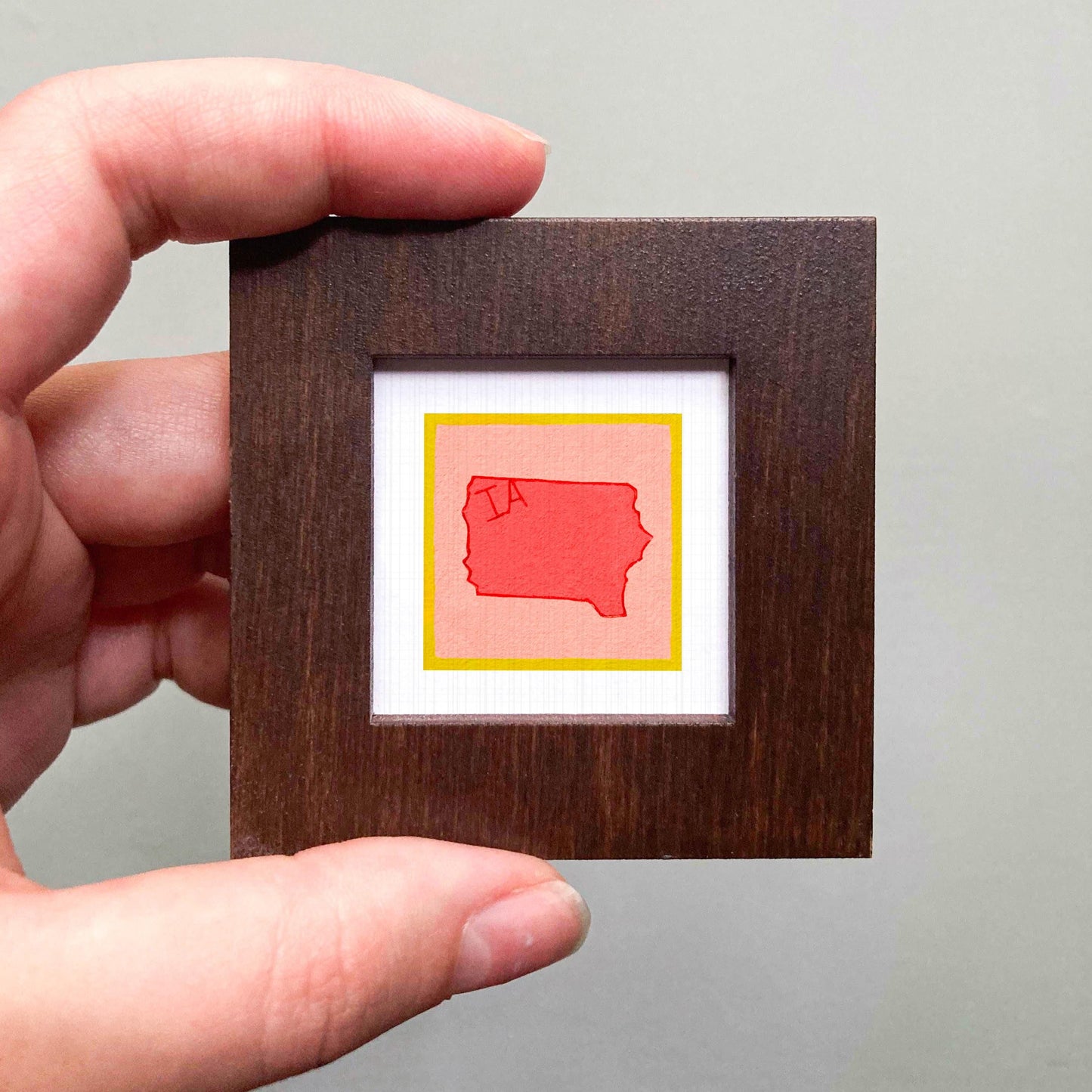 Miniature Iowa IA State Art PRINT - Tiny Gouache 1-Inch Mini Wall Decor